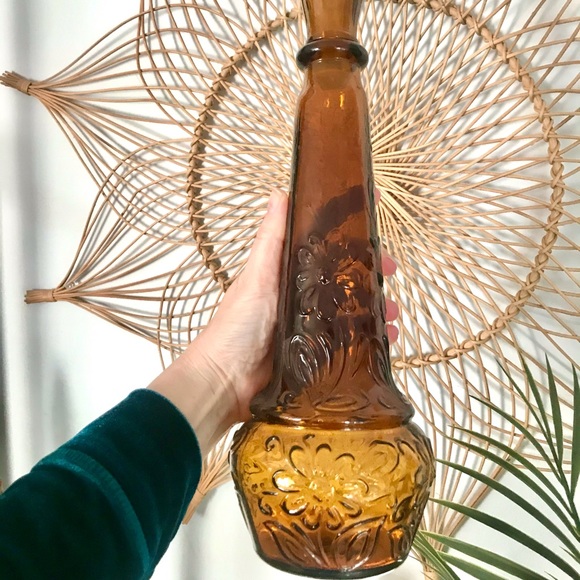 Set of 2 Vintage MCM Art Dabs Amber Genie Bottles/Decanters, Made in Portugal - Picture 12 of 13